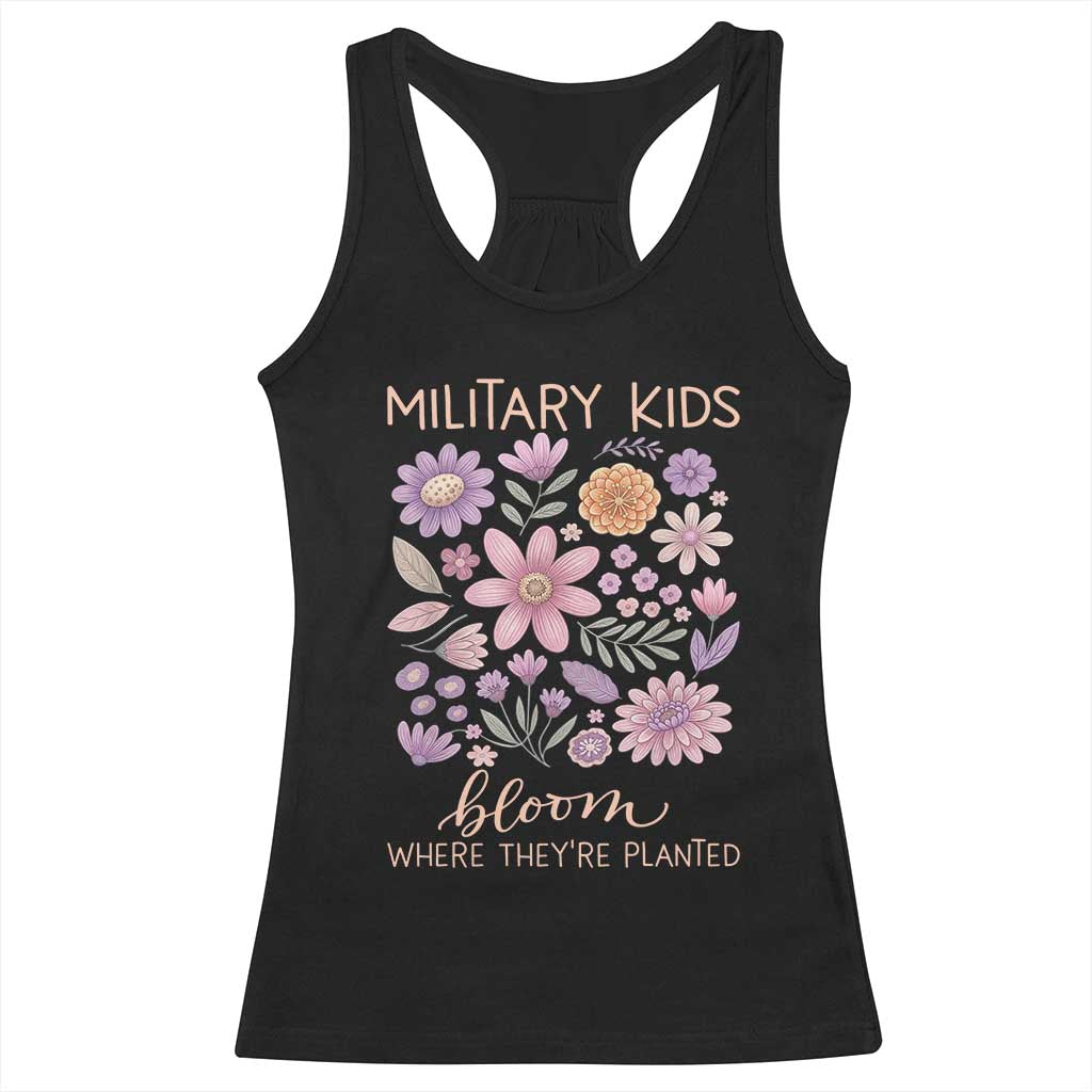 Military Kids Bloom Where They are Planted Racerback Tank Top Purple Up Month of the Military Child Floral Empowerment