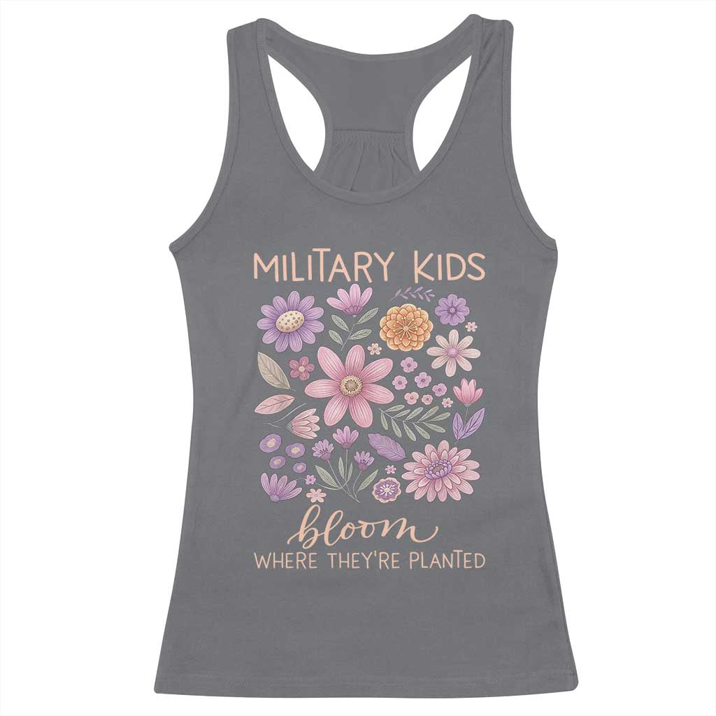 Military Kids Bloom Where They are Planted Racerback Tank Top Purple Up Month of the Military Child Floral Empowerment