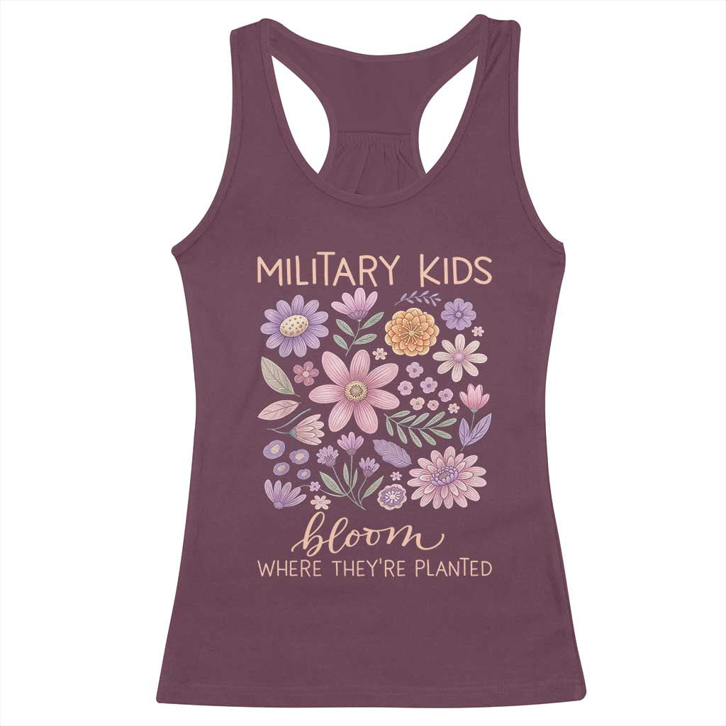 Military Kids Bloom Where They are Planted Racerback Tank Top Purple Up Month of the Military Child Floral Empowerment
