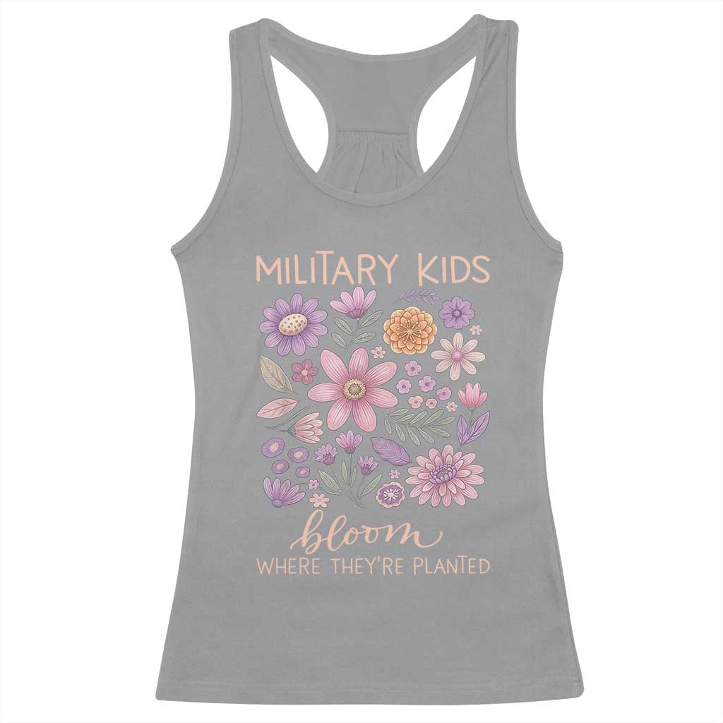 Military Kids Bloom Where They are Planted Racerback Tank Top Purple Up Month of the Military Child Floral Empowerment