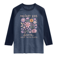 Military Kids Bloom Where They are Planted Raglan Shirt Purple Up Month of the Military Child Floral Empowerment