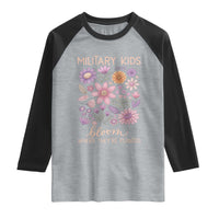 Military Kids Bloom Where They are Planted Raglan Shirt Purple Up Month of the Military Child Floral Empowerment