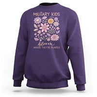 Military Kids Bloom Where They are Planted Sweatshirt Purple Up Month of the Military Child Floral Empowerment
