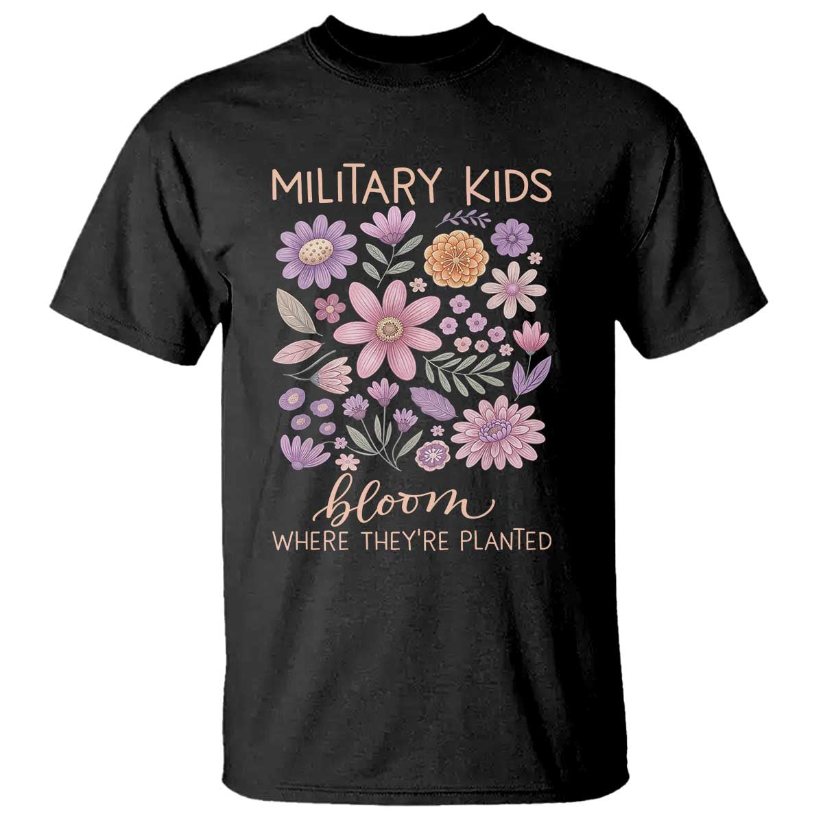 Military Kids Bloom Where They are Planted T Shirt Purple Up Month of the Military Child Floral Empowerment