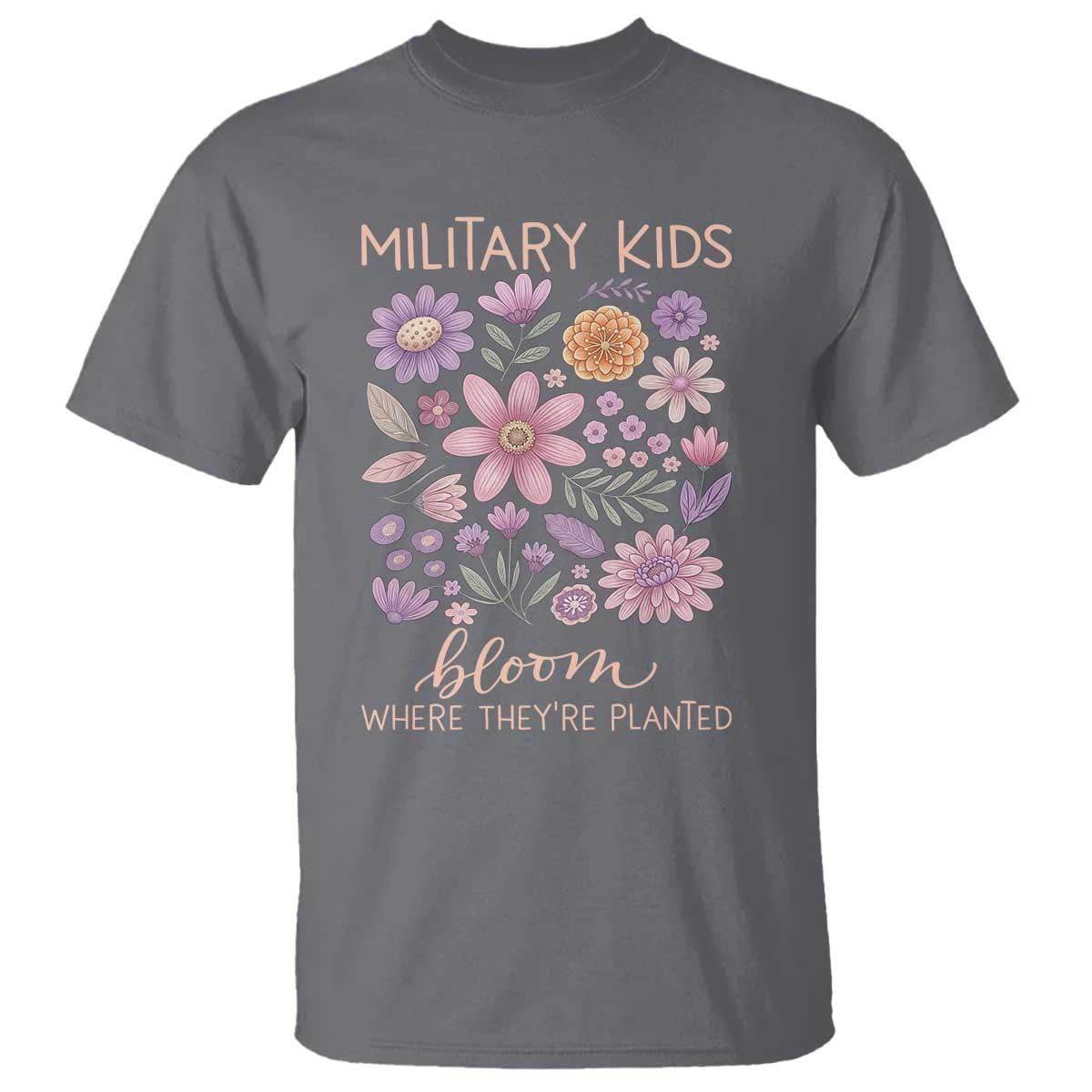 Military Kids Bloom Where They are Planted T Shirt Purple Up Month of the Military Child Floral Empowerment
