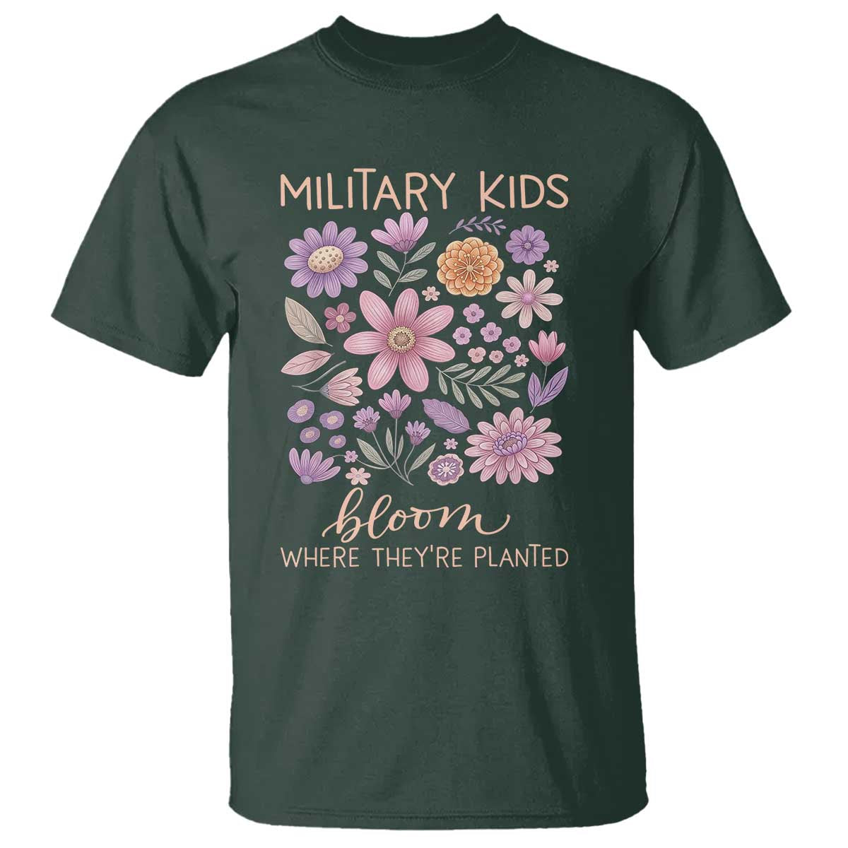Military Kids Bloom Where They are Planted T Shirt Purple Up Month of the Military Child Floral Empowerment