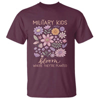 Military Kids Bloom Where They are Planted T Shirt Purple Up Month of the Military Child Floral Empowerment