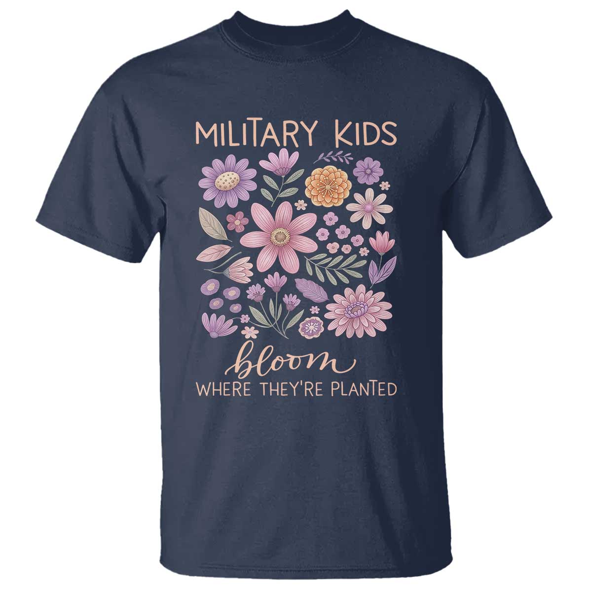 Military Kids Bloom Where They are Planted T Shirt Purple Up Month of the Military Child Floral Empowerment