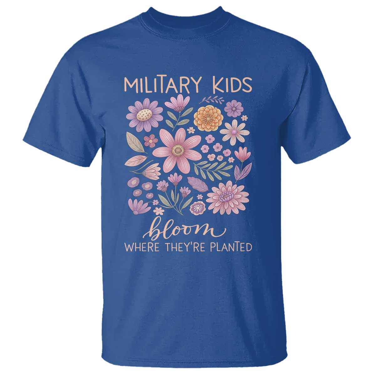 Military Kids Bloom Where They are Planted T Shirt Purple Up Month of the Military Child Floral Empowerment