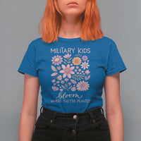 Military Kids Bloom Where They are Planted T Shirt For Women Purple Up Month of the Military Child Floral Empowerment