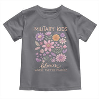 Military Kids Bloom Where They are Planted Toddler T Shirt Purple Up Month of the Military Child Floral Empowerment