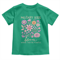 Military Kids Bloom Where They are Planted Toddler T Shirt Purple Up Month of the Military Child Floral Empowerment