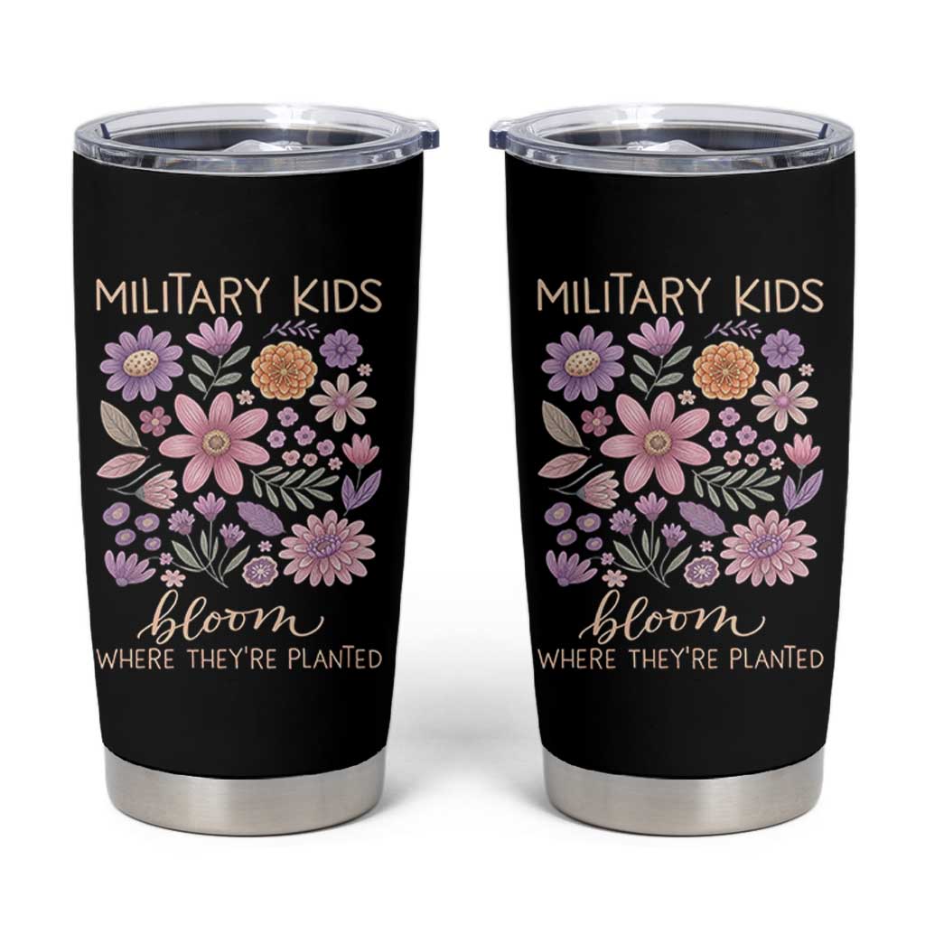 Military Kids Bloom Where They are Planted Tumbler Cup Purple Up Month of the Military Child Floral Empowerment