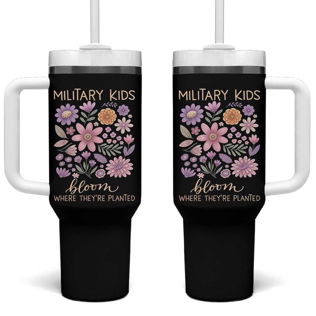 Military Kids Bloom Where They are Planted Tumbler With Handle Purple Up Month of the Military Child Floral Empowerment