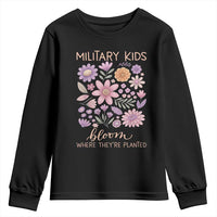 Military Kids Bloom Where They are Planted Youth Sweatshirt Purple Up Month of the Military Child Floral Empowerment