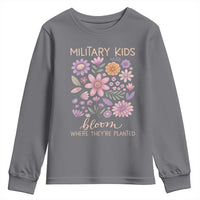 Military Kids Bloom Where They are Planted Youth Sweatshirt Purple Up Month of the Military Child Floral Empowerment