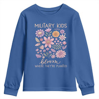 Military Kids Bloom Where They are Planted Youth Sweatshirt Purple Up Month of the Military Child Floral Empowerment