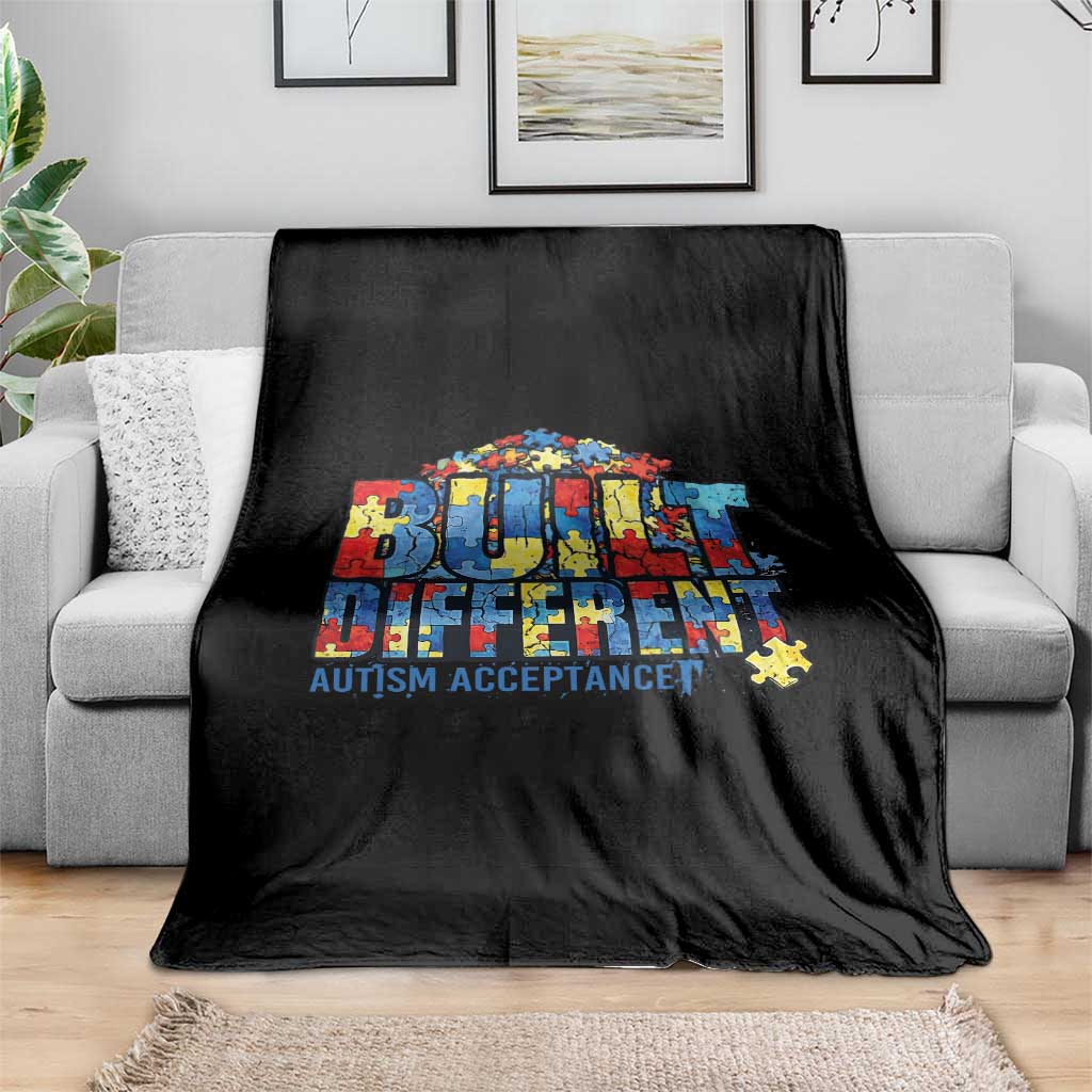 Built Different Autism Acceptance Puzzle Piece Graphic Throw Blanket Inspirational Neurodiversity Support
