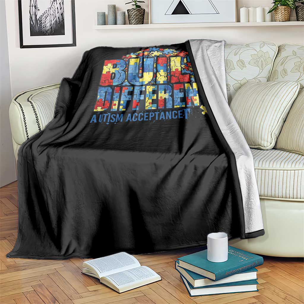 Built Different Autism Acceptance Puzzle Piece Graphic Throw Blanket Inspirational Neurodiversity Support