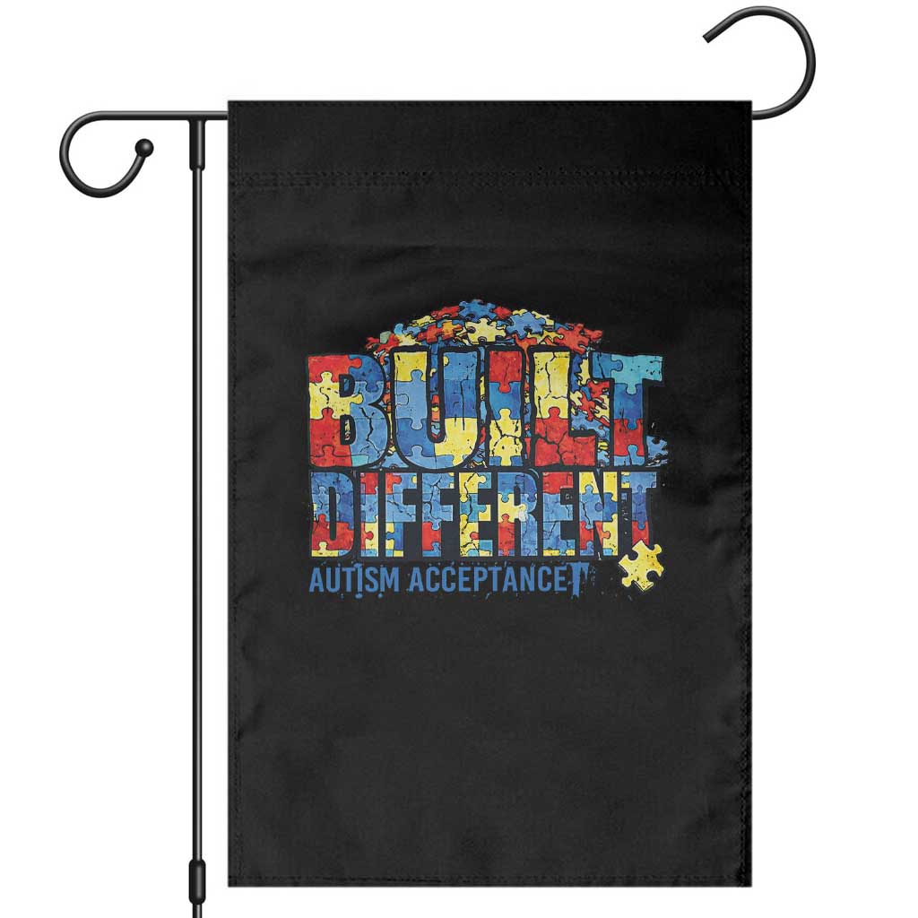 Built Different Autism Acceptance Puzzle Piece Graphic Garden Flag Inspirational Neurodiversity Support