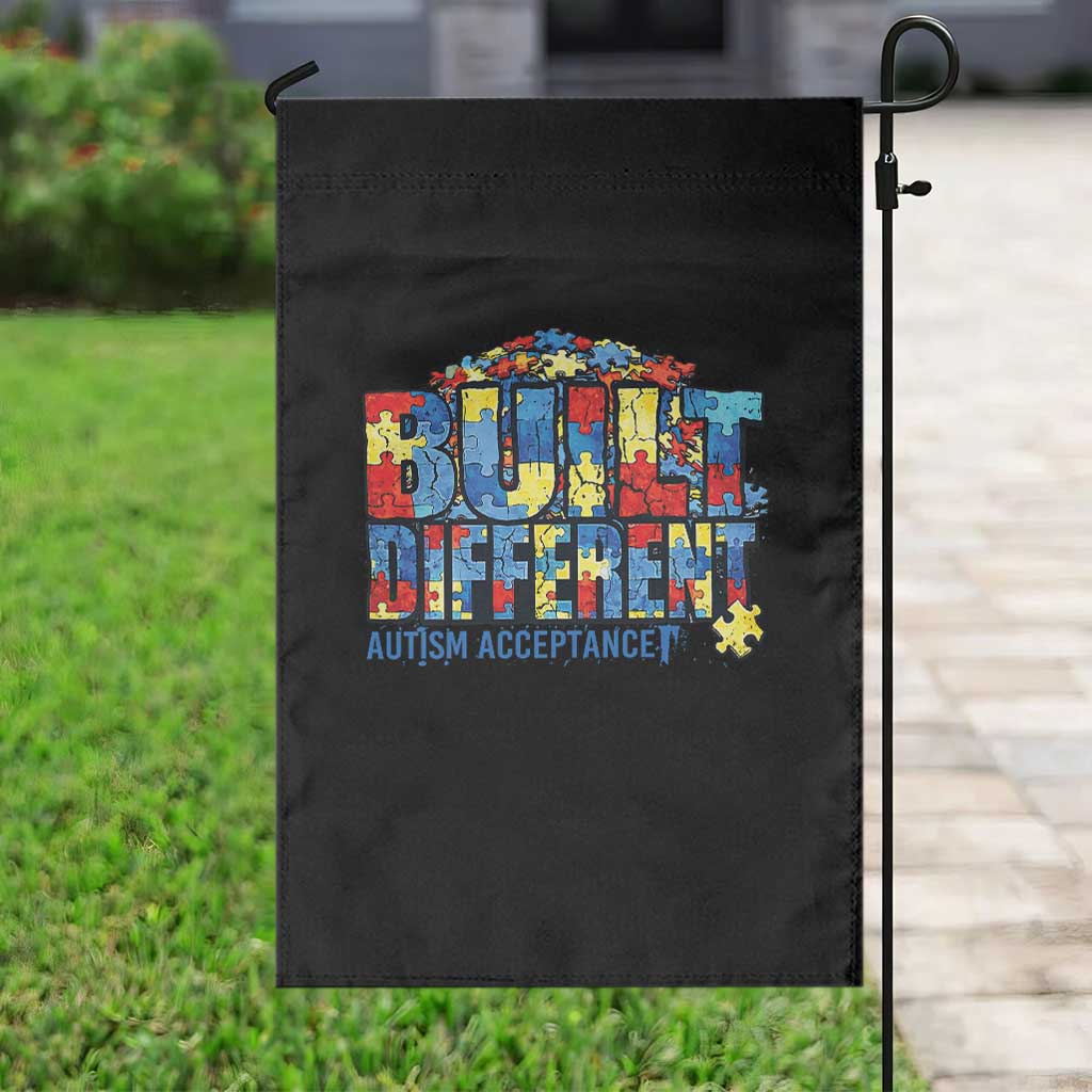 Built Different Autism Acceptance Puzzle Piece Graphic Garden Flag Inspirational Neurodiversity Support