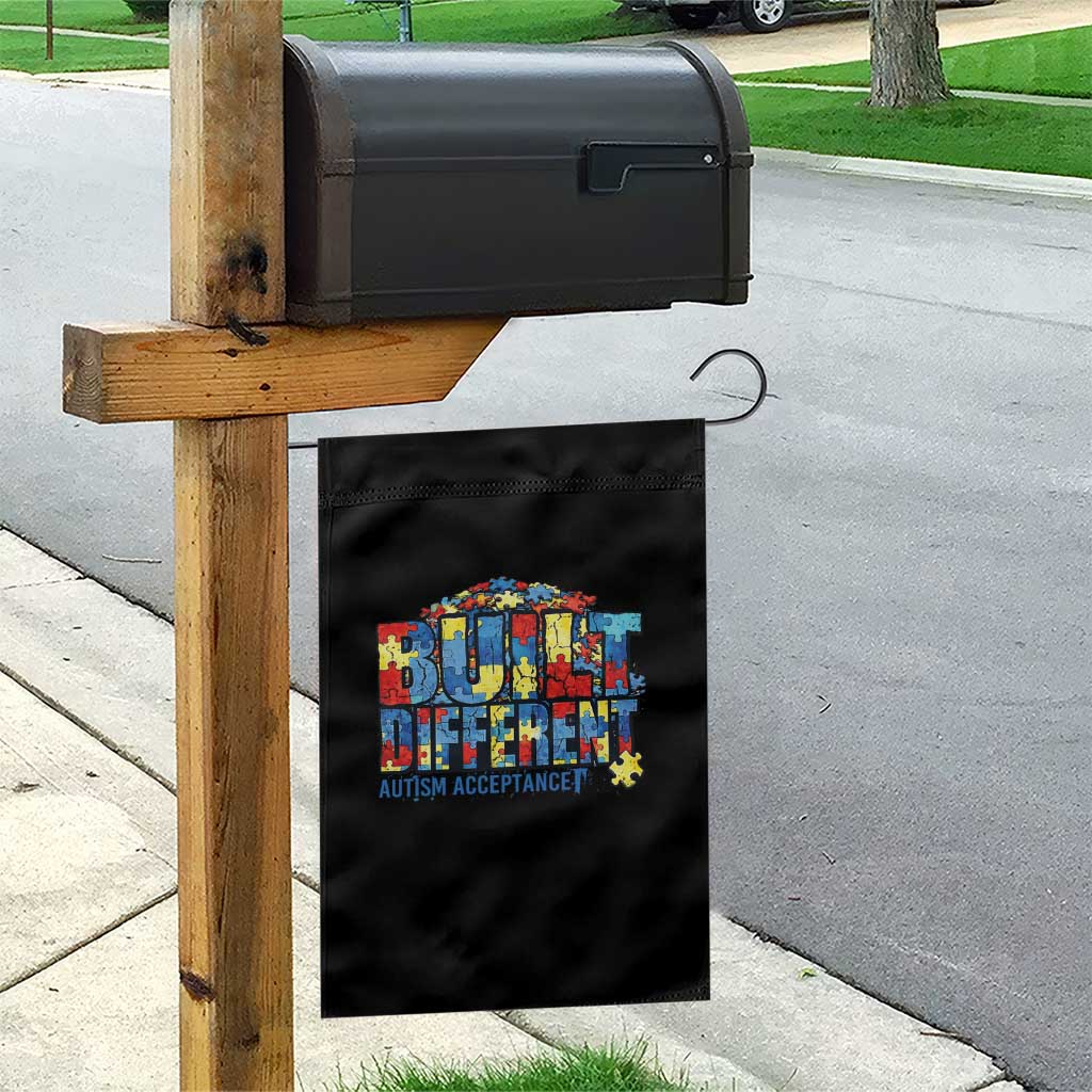 Built Different Autism Acceptance Puzzle Piece Graphic Garden Flag Inspirational Neurodiversity Support