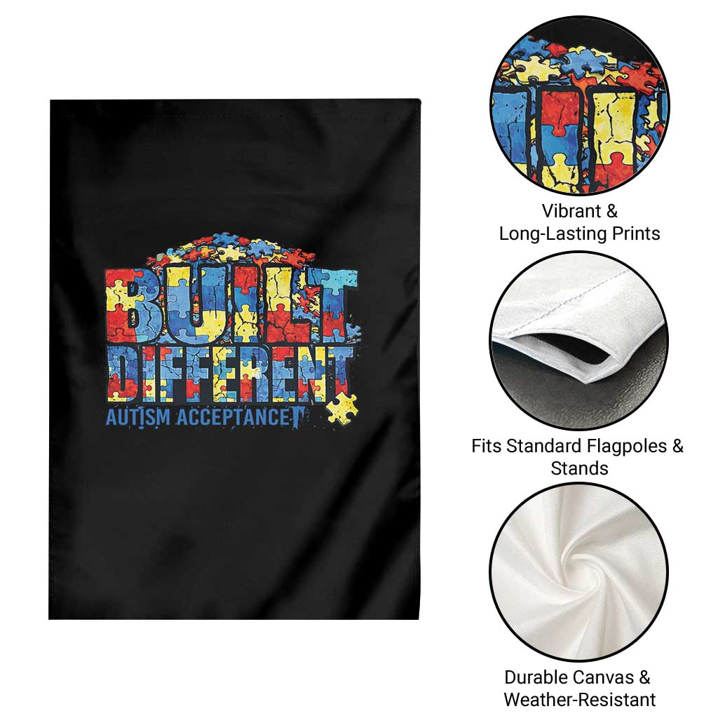 Built Different Autism Acceptance Puzzle Piece Graphic Garden Flag Inspirational Neurodiversity Support