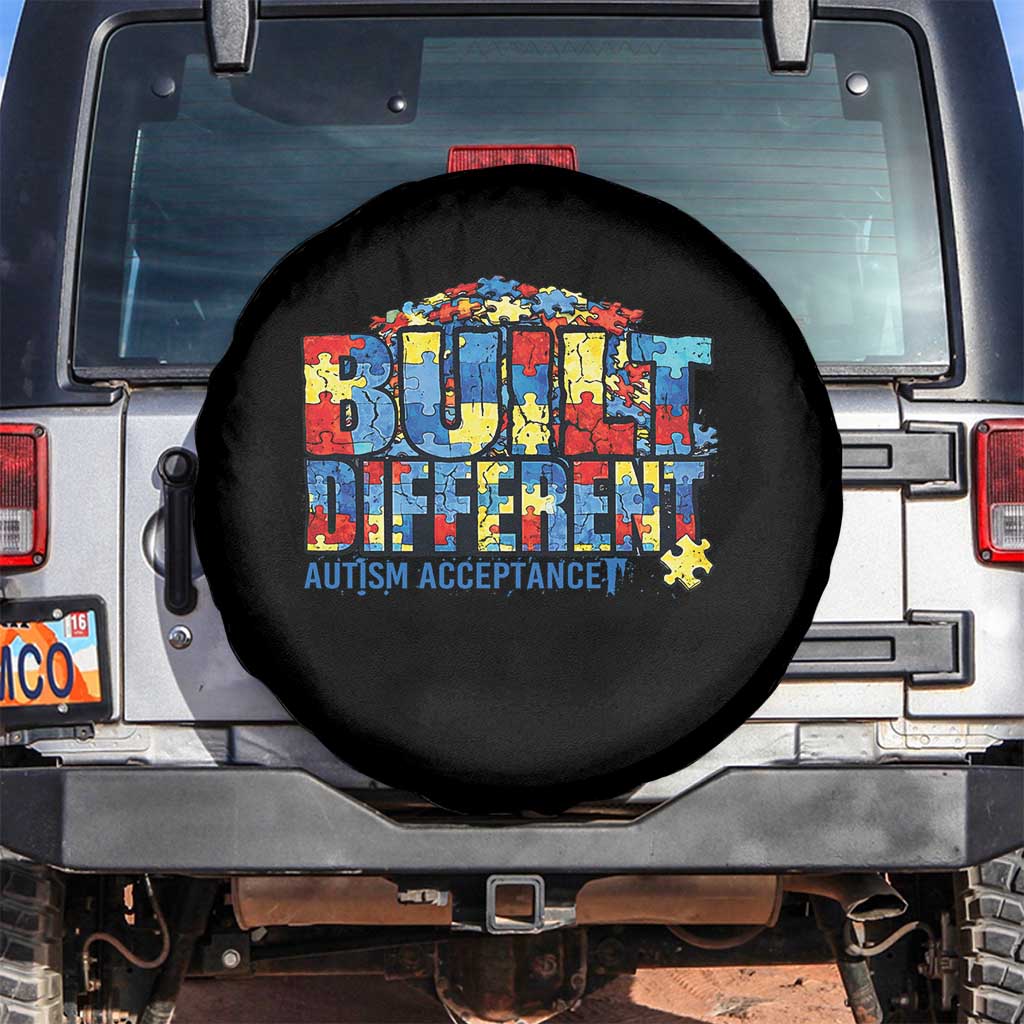Built Different Autism Acceptance Puzzle Piece Graphic Spare Tire Cover Inspirational Neurodiversity Support