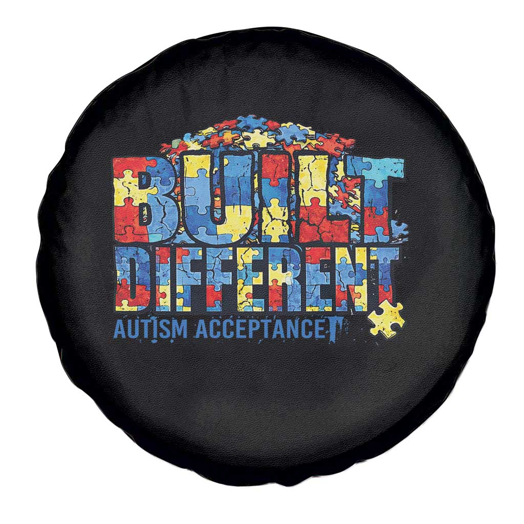 Built Different Autism Acceptance Puzzle Piece Graphic Spare Tire Cover Inspirational Neurodiversity Support