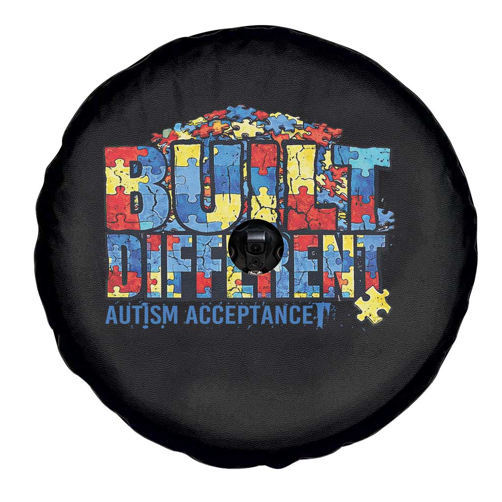 Built Different Autism Acceptance Puzzle Piece Graphic Spare Tire Cover Inspirational Neurodiversity Support
