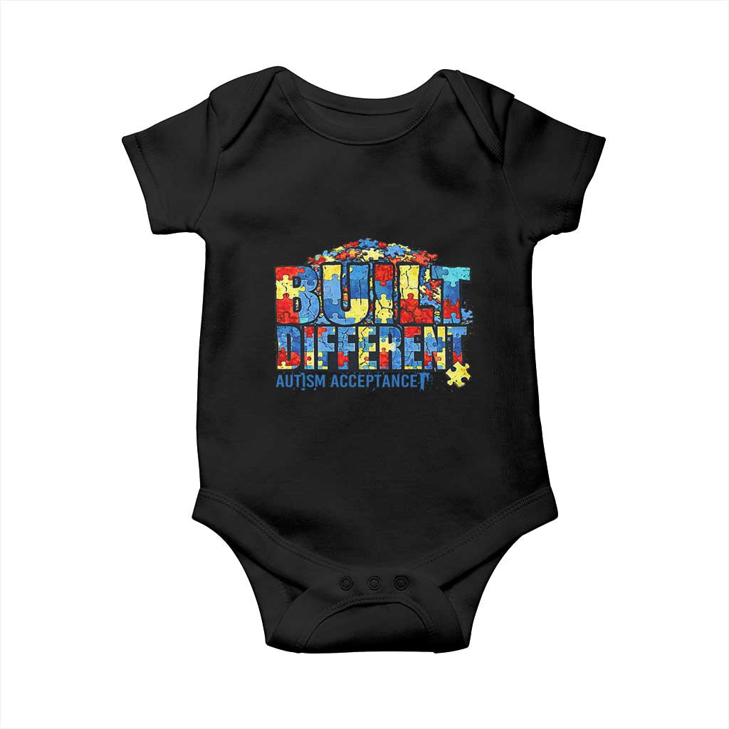 Built Different Autism Acceptance Puzzle Piece Graphic Baby Onesie Inspirational Neurodiversity Support