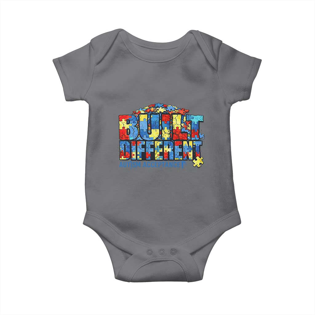 Built Different Autism Acceptance Puzzle Piece Graphic Baby Onesie Inspirational Neurodiversity Support