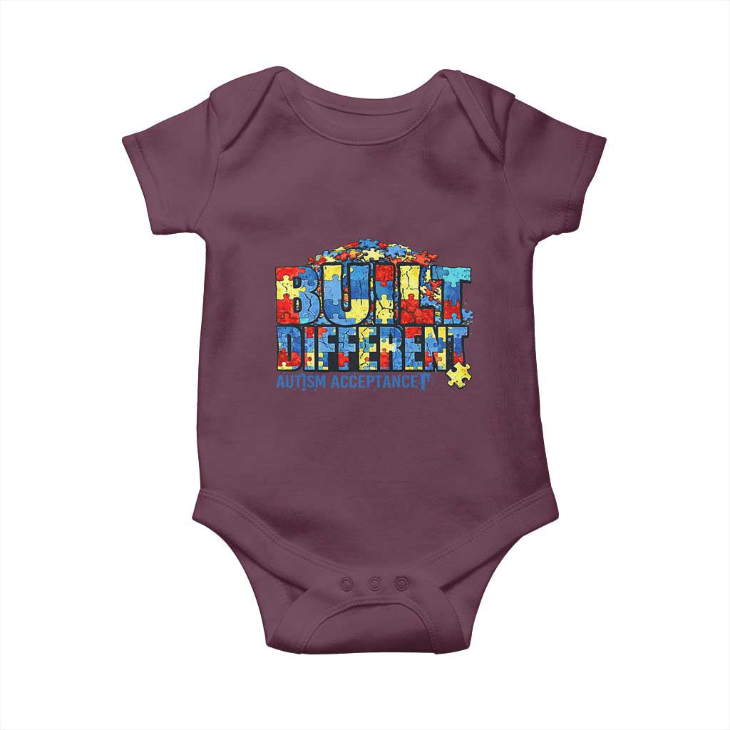 Built Different Autism Acceptance Puzzle Piece Graphic Baby Onesie Inspirational Neurodiversity Support