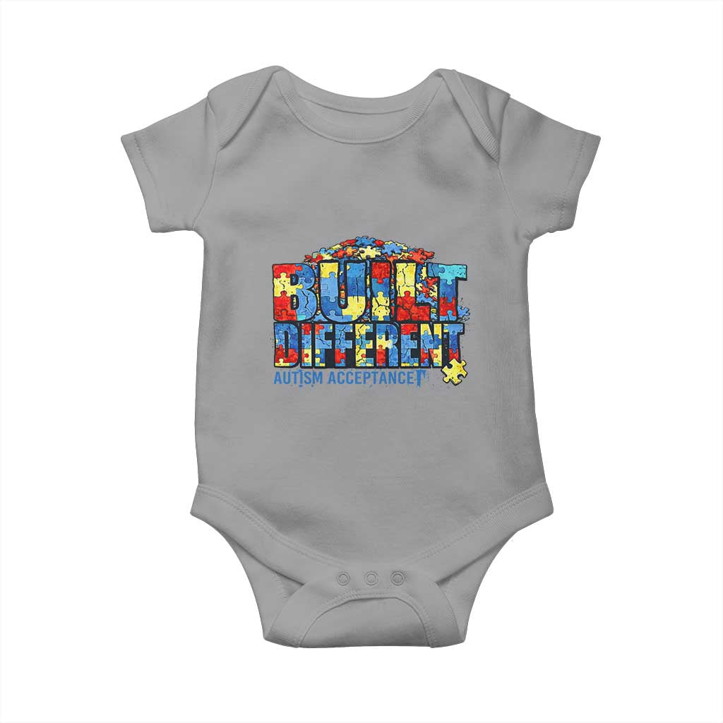 Built Different Autism Acceptance Puzzle Piece Graphic Baby Onesie Inspirational Neurodiversity Support