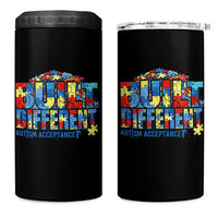Built Different Autism Acceptance Puzzle Piece Graphic 4 in 1 Can Cooler Tumbler Inspirational Neurodiversity Support