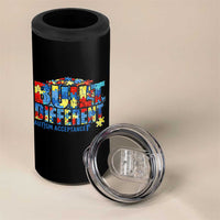 Built Different Autism Acceptance Puzzle Piece Graphic 4 in 1 Can Cooler Tumbler Inspirational Neurodiversity Support