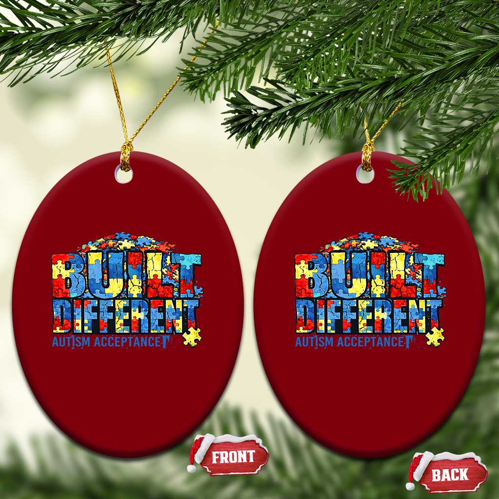 Built Different Autism Acceptance Puzzle Piece Graphic Ceramic Ornament Inspirational Neurodiversity Support