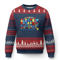 Built Different Autism Acceptance Puzzle Piece Graphic Ugly Christmas Sweater Inspirational Neurodiversity Support