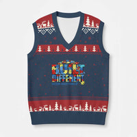 Built Different Autism Acceptance Puzzle Piece Graphic V-Neck Knit Sweater Vest Inspirational Neurodiversity Support