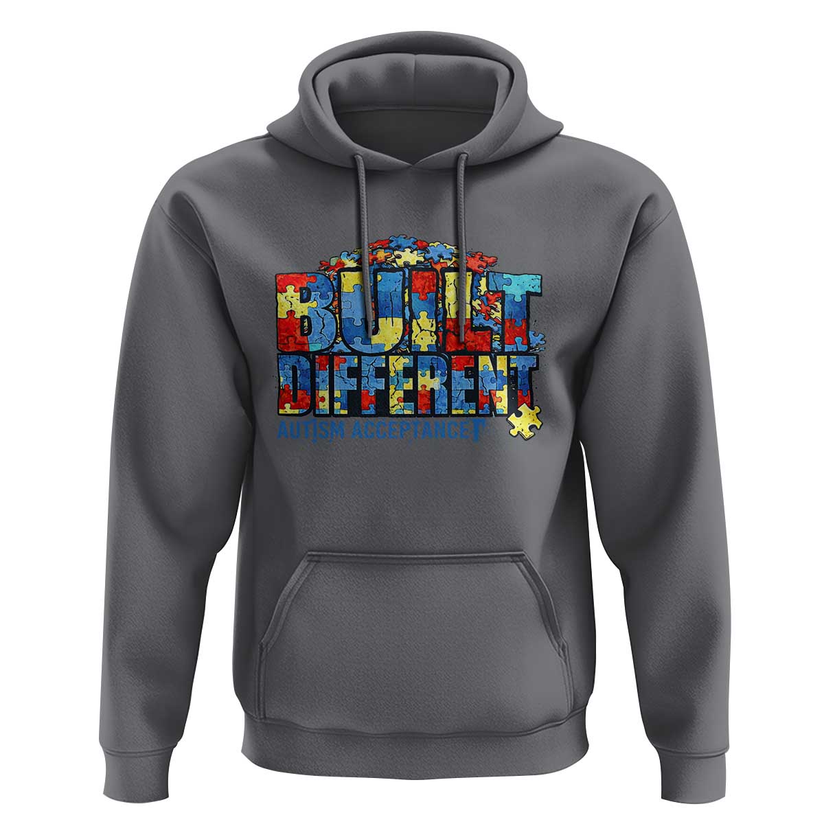 Built Different Autism Acceptance Puzzle Piece Graphic Hoodie Inspirational Neurodiversity Support