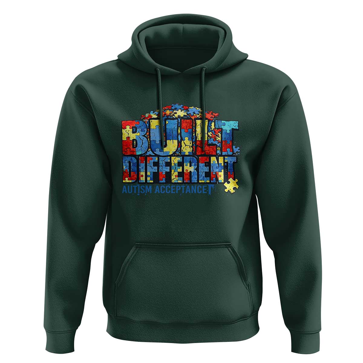 Built Different Autism Acceptance Puzzle Piece Graphic Hoodie Inspirational Neurodiversity Support