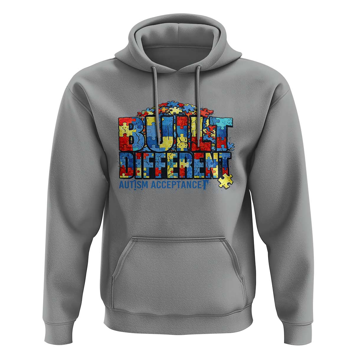 Built Different Autism Acceptance Puzzle Piece Graphic Hoodie Inspirational Neurodiversity Support