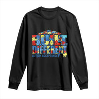 Built Different Autism Acceptance Puzzle Piece Graphic Long Sleeve Shirt Inspirational Neurodiversity Support