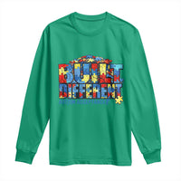 Built Different Autism Acceptance Puzzle Piece Graphic Long Sleeve Shirt Inspirational Neurodiversity Support
