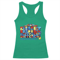 Built Different Autism Acceptance Puzzle Piece Graphic Racerback Tank Top Inspirational Neurodiversity Support