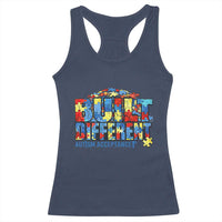 Built Different Autism Acceptance Puzzle Piece Graphic Racerback Tank Top Inspirational Neurodiversity Support