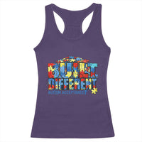 Built Different Autism Acceptance Puzzle Piece Graphic Racerback Tank Top Inspirational Neurodiversity Support