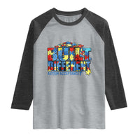 Built Different Autism Acceptance Puzzle Piece Graphic Raglan Shirt Inspirational Neurodiversity Support