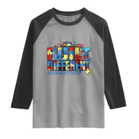Built Different Autism Acceptance Puzzle Piece Graphic Raglan Shirt Inspirational Neurodiversity Support