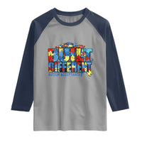 Built Different Autism Acceptance Puzzle Piece Graphic Raglan Shirt Inspirational Neurodiversity Support